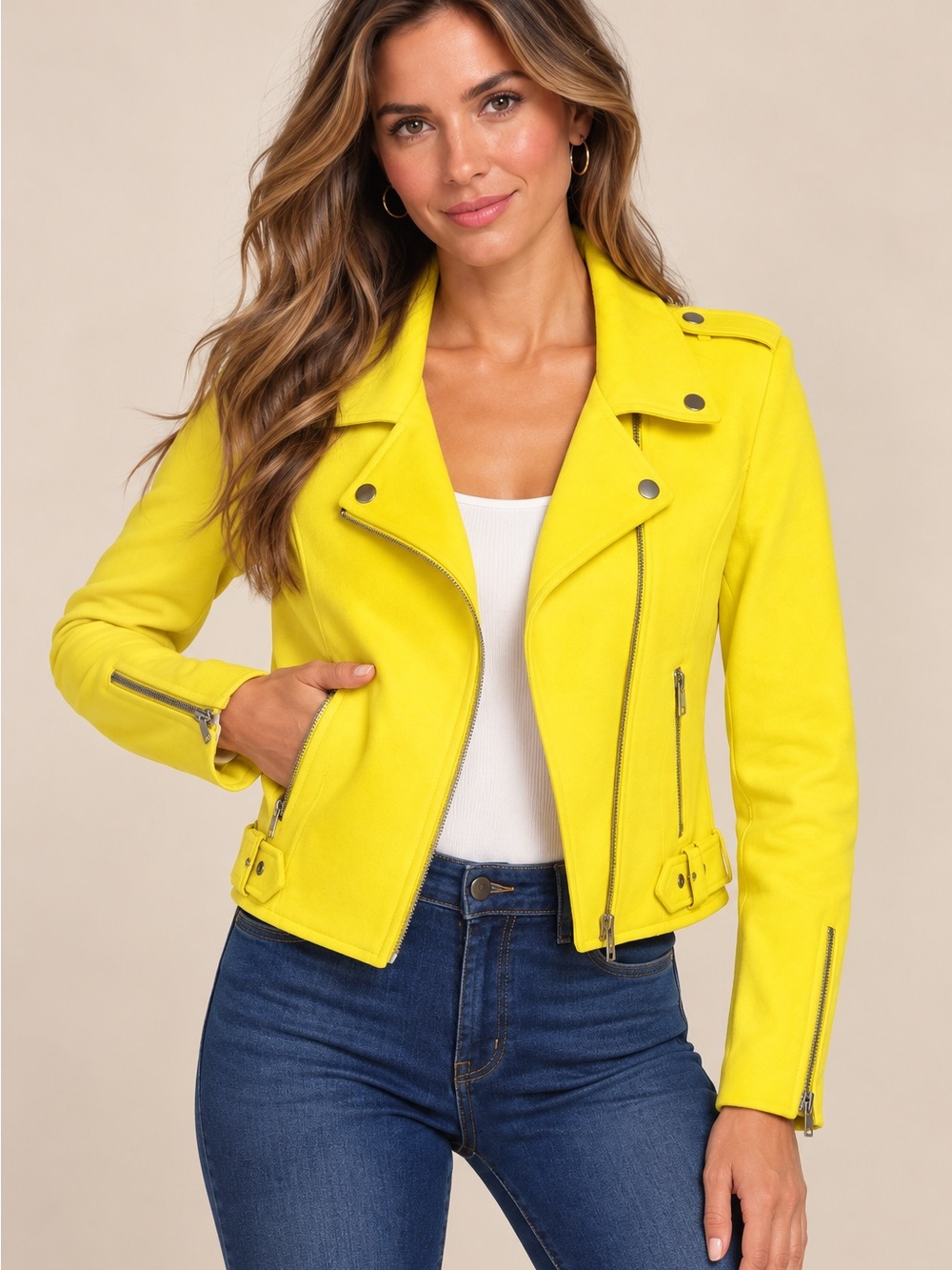 NWT JustFab 🍋 Yellow Moto-Style Lined Jacket Shine ✨ like the Sun ☀️